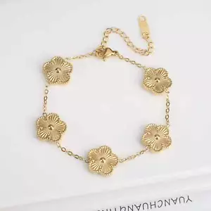 Hot Sale Stainless Steel Laser Five Leaf Flower Petal Adjustable Clover Bracelet - Picture 1 of 47