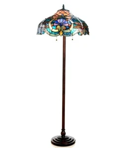 Dragonfly Tiffany Style Floor Lamp Victorian Light Bronze Stained Glass Art Pull - Picture 1 of 4