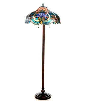 Dragonfly Tiffany Style Floor Lamp Victorian Light Bronze Stained Glass Art Pull - Image 1 of 4