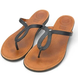 Fitflop Black Leather STRATA Sandal Brown Black Size 10.5 (measured) - Picture 1 of 8
