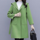 Womens Woolen Coats Windbreaker Korean Style Loose Hooded Elegant Jacket Casual 