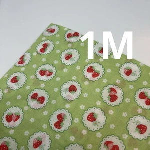 Happy Message 30s Strawberry Lace Print Green Fabric 100cm Quilting Retro - Picture 1 of 2