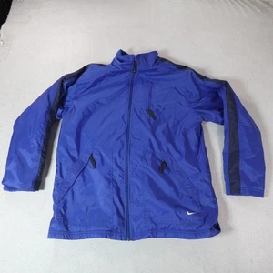 Y2K Nike Jacket Mens Large Blue Fleece Lined Windbreaker Zip Swoosh Track Logo - Picture 1 of 9