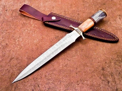 Auténtico CUCHILLO DE CAZA DAGA DAMASCO FORJADO A MANO 15" MANGO DE MADERA - TR-3802 Foto 1 de 4