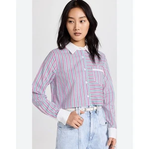Camisa Le Superbe Halfway There, top corto, a rayas con botones, para mujer talla S” - Imagen 1 de 5