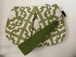 1154 Lill Studio Brand, Green & White Wristlet, Tapestry Fabric w/ Zip Closure - Picture 1 of 12