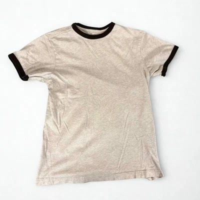 Camiseta Old Navy Niños XL Camiseta Timbre Beige Marrón Borde 100% Algodón Informal Top Foto 1 de 4