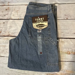 VINTAGE Tommy Hilfiger 90s Y2K Baggy Carpenter Jeans Hammer Loop Mens 38X34 TH85 - Picture 1 of 6