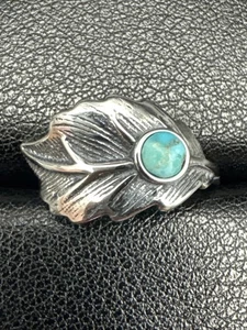 New Condition Sterling Silver Genuine Turquoise Leaf Ring Size 7 - Picture 1 of 8