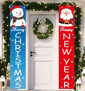 Weihnachtsdeko Happy New Year Deko Merry Santa Schneemann Banner X... - Bild 1 von 7