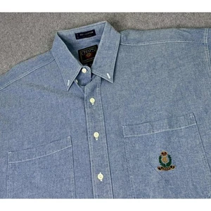 Vintage 90s CHAPS RALPH LAUREN Denim Button Up SS Shirt Mens Size M Crest Logo - Bild 1 von 6