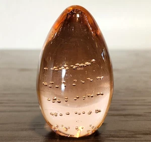 Vintage Paperweight Egg Shaped with Pink Swirls & Controlled Bubbles 3" Tall - Picture 1 of 8