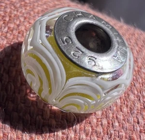 Chamilia glass Murano charm bead , with 925 silver ends Yellow - Picture 1 of 2
