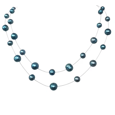 Honora Blue Cultured Freshwater Pearl Illusion Necklace Double Strand Boxed NEW - Image 1 of 4