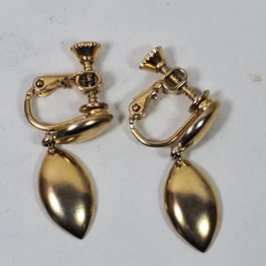 Vintage Napier Screw Back Earrings Gold Tone 1 Inch Drop Dangle - Picture 1 of 3