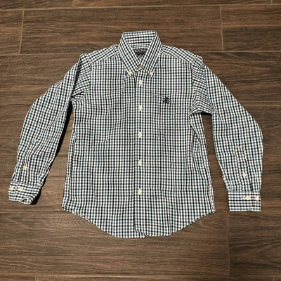 Brooks Brothers Teal/Black/White Plaid No-Iron Dress Shirt - Boys S-EUC - Image 1 of 4