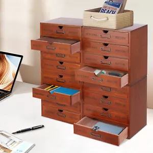 Organizer Cassettiera Scrivania Biblioteca Vintage - Scatola Portaoggetti in Legno con 16 Cassetti Retrò - Foto 1 di 19
