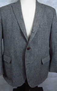 Brooks Brothers "Own Make" Gray Tweed Wool Sport Coat 46R Leather Buttons USA - Picture 1 of 8