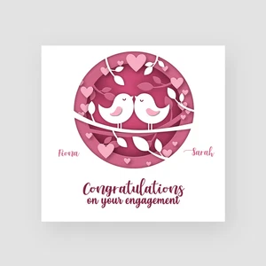 Personalised Handmade Engagement Pink Birds Card - Mrs & Mrs, Her & Her Same Sex