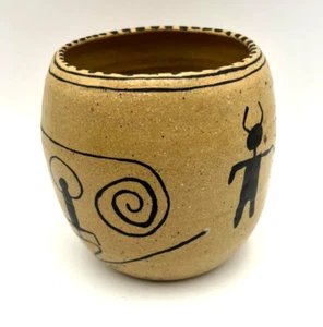 Vintage 1991 Primitive Tribal Art Pottery Pot Hand Painted Hieroglyphics Signed - Picture 1 of 7