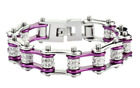 12mm Double Row Chrome & Electric Purple Bike Chain Bracelet Tennis Bracelet 198