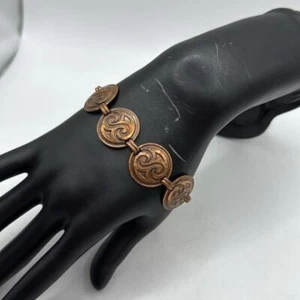 Vintage Copper Bracelet Medallion Boho Charm Chain Jewelry Healing Link MCM - Picture 1 of 13