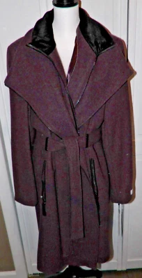 CALVIN KLEIN WOMEN'S WOOLD BLEND WING COLLAR PLUM BELTED COAT SIZE XXL NWT - Image 1 of 4