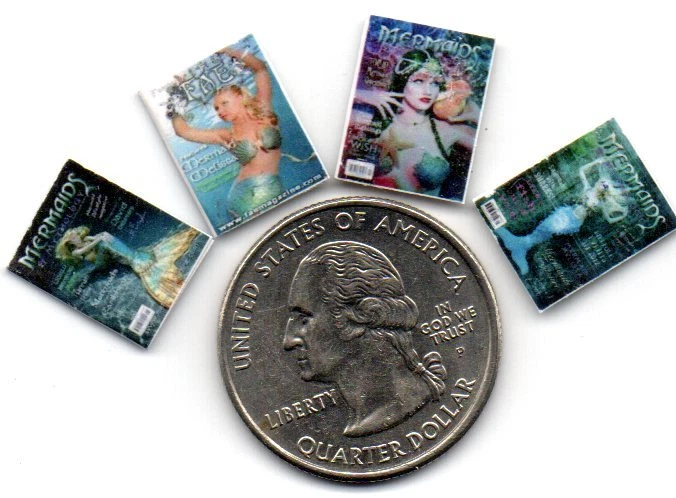  4   Mermaid  MAGAZINES Set -  DOLLHOUSE MINIATURE 1:24 OPENING BLANK PAGES - Image 1 of 1