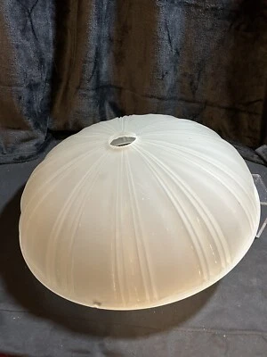 CEILING Light Fixture Globe Frosted Heavy Glass Ribbed 15" In Diameter x 4 1/2" - Image 1 of 4