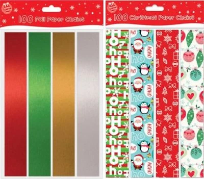 100, 20, 80 Coloured Foil Printed Paper Chain Various size Christmas Decorations