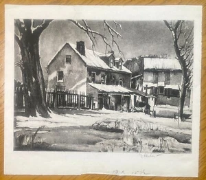 Original Pencil Signed Aquatint by E(arl) Horter "House in Winter" Phila., PA - Picture 1 of 7