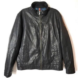 Dockers Mens Jacket Faux Leather Size L Full Zip Inner Pockets Black Vintage - Picture 1 of 14