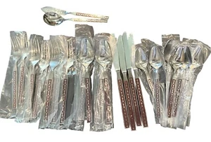 oxford hall stainless flatware Brown Enamel NEW FAST 2ship Set Of 26 Service 4+ - Picture 1 of 8
