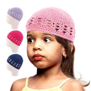 Children Kufi Cap Muslim Kids Handmade Knit Crochet Care Net Hat Solid Color - Picture 1 of 30