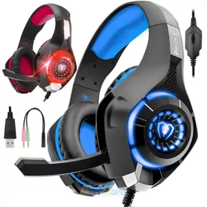 Gaming Headset Mic LED Headphones Stereo Bass Surround For PC Xbox One PS4 3.5mm - Picture 1 of 25