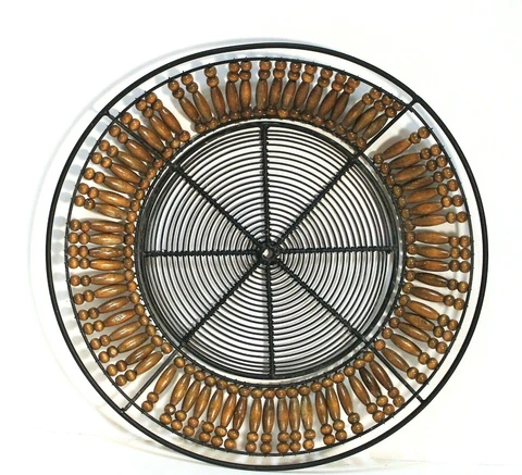 Basket Bowl Metal Wire 11" Round Wall Display Black Brown Wooden Beads Cover