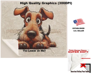 DigiPups Airedale Terrier cane guardami cartone animato sherpa coperta lancio pile - Foto 1 di 6