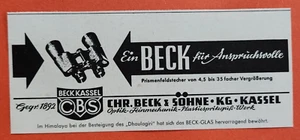 4. Beck & Söhne Kassel Fernglas Feldstecher CBS Anzeige Werbung Reklame 1960 - Bild 1 von 1