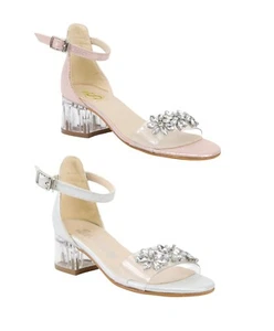Zapatos con correa al tobillo, tacones de bloque sandalias de estrás para ocasión especial para niñas - Imagen 1 de 13