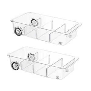 2 Pack Storage Bins Pantry Fridge Organizer With Wheels Roll Out Refrigerator - Picture 1 of 6