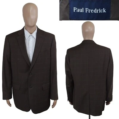 Blazer Abrigo Deportivo Paul Fredrick Dos Botones Marrón Sarga Cuadros Lana 43L Foto 1 de 4