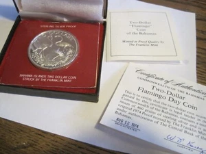 1971 Bahamas 2 Dollars .925 Silver Flamingo Coin-Uncirculated W/BL CASE&PAPERWK - Picture 1 of 5
