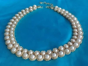 Richelieux brand double strand FAUX pearl necklace braided golden metal setting - Picture 1 of 12
