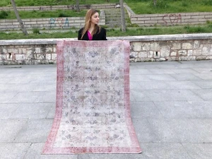 MODERN BOHEMIAN ANTIQUE VINTAGE RUG OUSHAK WOOL HAND-KNOTTED TURKISH AREA RUG - Picture 1 of 13