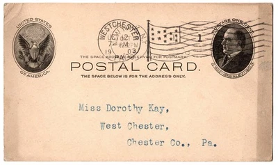 UX18 Postal Card - Oct 12, 1903 - Westchester, Pa and New York City cancels - Image 1 of 2