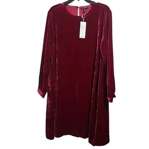 NWT WOMAN'S EILEEN FISHER (M) CREW NECK K/L RUBY VELVET SILK BLEND DRESS $348 - Picture 1 of 6