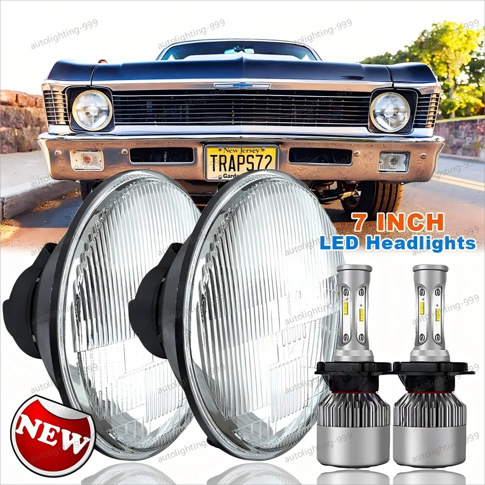 Faro LED redondo de 7" haz alto/bajo apto para Chevrolet Chevy II/Nova 1969-1979 Foto 1 de 4