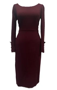 Jane Burgundy Wool Dress With Long Sleeves & Lattice Cuff Detail Work / Party 12 - Picture 1 of 17