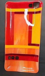 Fused Glass Serving Tray Trinket Dish Rectangular Red Orange Yellow Gorgeous... - Picture 1 of 7