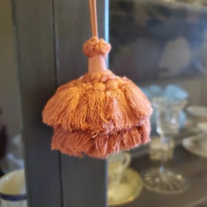 Llavero francés de colección con doble borla para muebles rosa/coral seda algodón borla de 3" - Imagen 1 de 8